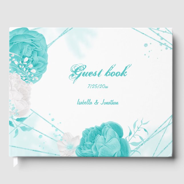 Libro De Visitas boda floral blanco turquesa (Anverso)