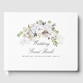 Libro De Visitas Boda floral blanco y dorado