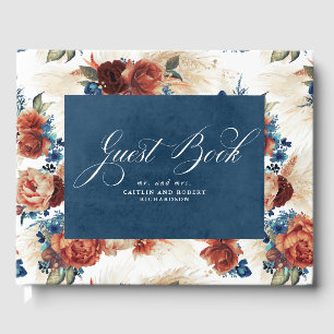 Libro De Visitas Boda Floral Boho Boho de Navy Blue Terracotta