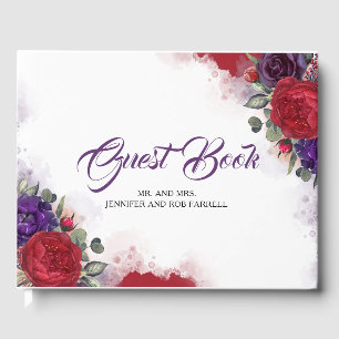 Libro De Visitas Boda floral borgoñona roja y ciruela morada