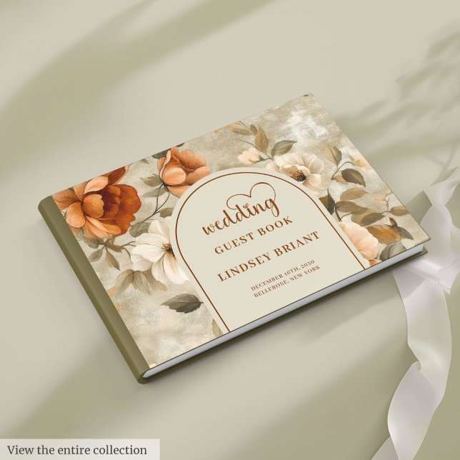 Libro De Visitas Boda Floral Chic Boho Naranja Quemada Marfil Olivo (Chic Boho Burnt Orange Ivory Olive Floral Wedding Guest Book

)