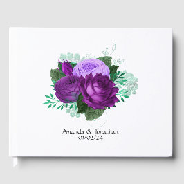 Libro De Visitas Boda floral color de agua morado y verde