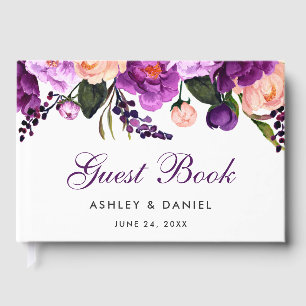 Libro De Visitas Boda floral color morado ultravioleta PS
