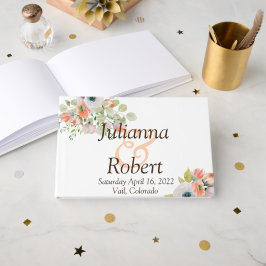 Libro De Visitas Boda floral color rosa y azul acuático