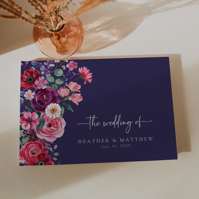 Libro De Visitas Boda floral colorido (Colorful Navy Blue Watercolor Floral Wedding Guest Book by Painted Paperie
)