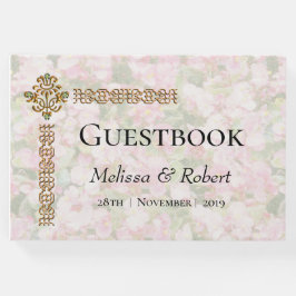 Libro De Visitas Boda floral con grifo dorado