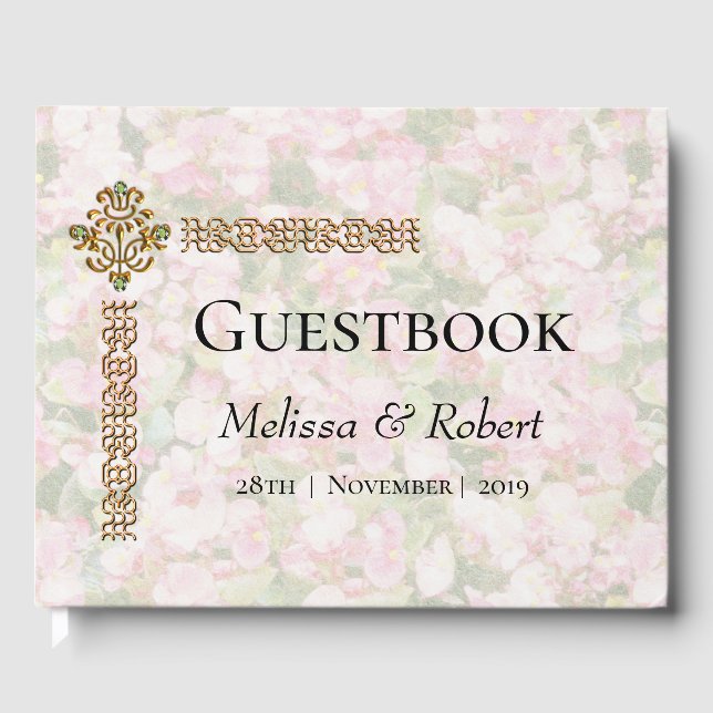 Libro De Visitas Boda floral con grifo dorado (Anverso)