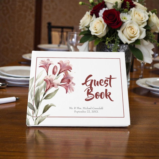 Libro De Visitas Boda floral de acuarela granate (Subido por el creador)