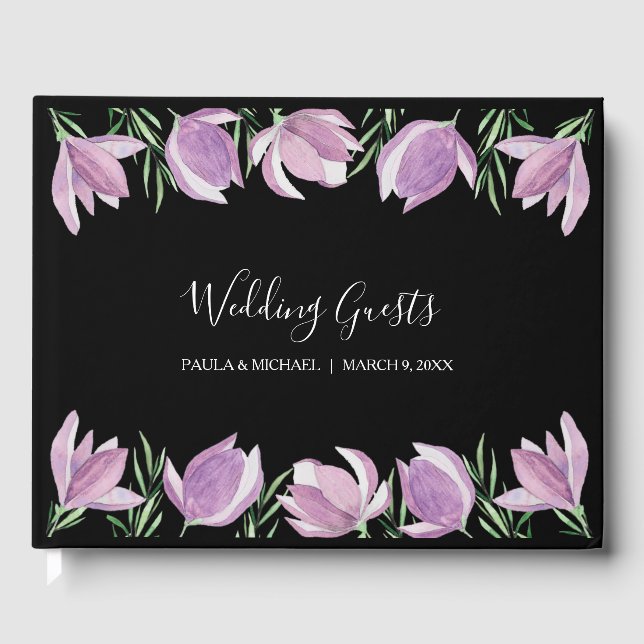 Libro De Visitas Boda floral de acuarela Magnolia (Anverso)