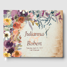 Libro De Visitas Boda floral de acuarela mixta de otoño
