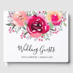 Libro De Visitas Boda floral de acuarela rosa