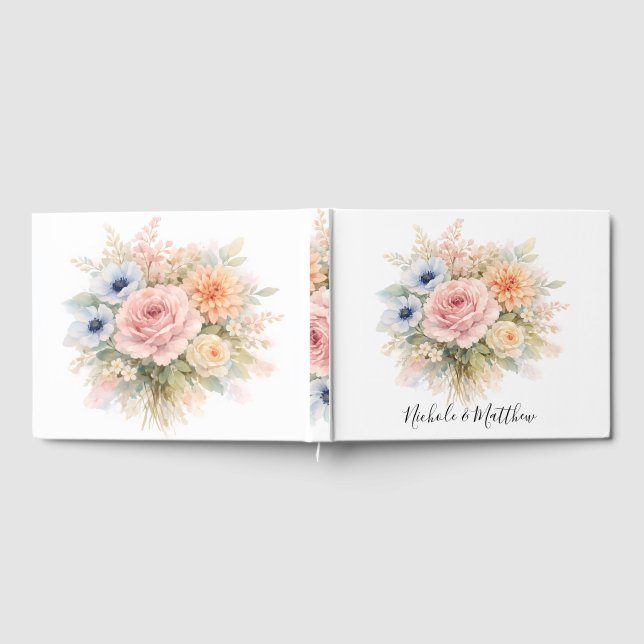 Libro De Visitas Boda floral de acuarela suave (Lleno)