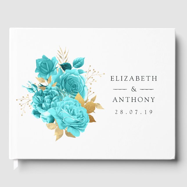 Libro De Visitas Boda floral de Aqua y Oro (Anverso)