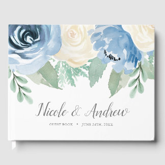 Libro De Visitas Boda floral de color azul turbio