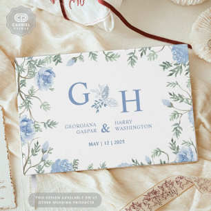 Libro De Visitas Boda floral de color blanco suave pasta azul de pa