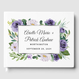 Libro De Visitas Boda floral de color gris morado plateado