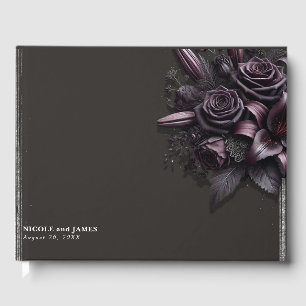 Libro De Visitas Boda floral de color morado y negro de Berry y Lil