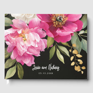 Libro De Visitas Boda floral de color rosa y blanco