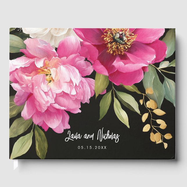 Libro De Visitas Boda floral de color rosa y blanco (Anverso)