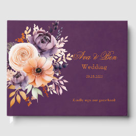 Libro De Visitas Boda floral de Eggplant Naranja púrpura