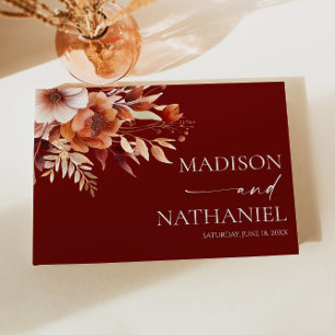 Libro De Visitas Boda Floral de Flor Burgundy Oxidada Marrón