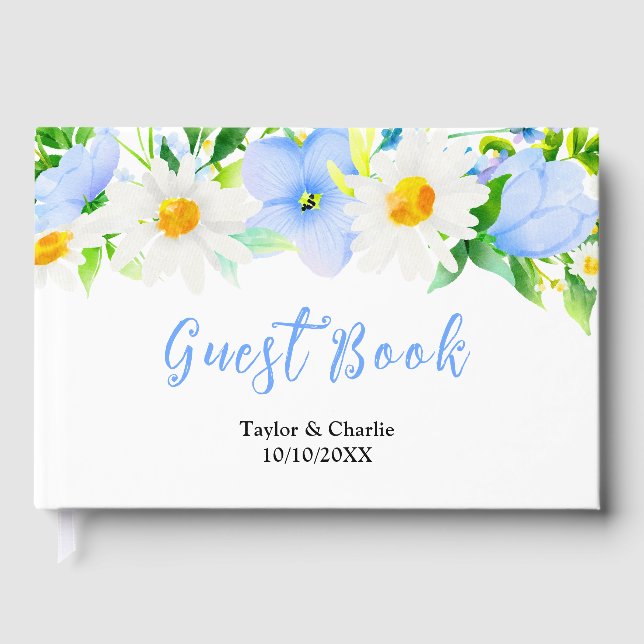 Libro De Visitas Boda floral de Forget-Me-Nots Daisies (Anverso)