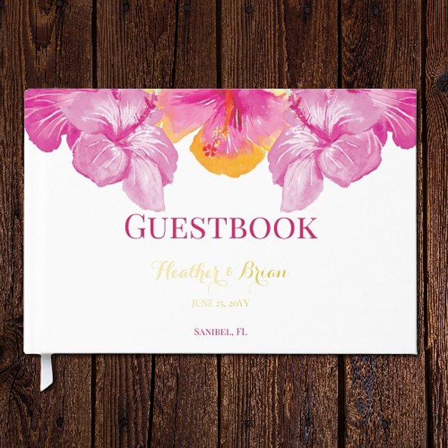 Libro De Visitas Boda floral de Hibiscus Brushed (Brushed Hibiscus Floral Wedding Foil Guestbook)