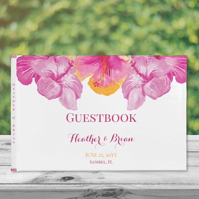Libro De Visitas Boda floral de Hibiscus Brushed (Brushed Hibiscus Floral Wedding Guestbook)