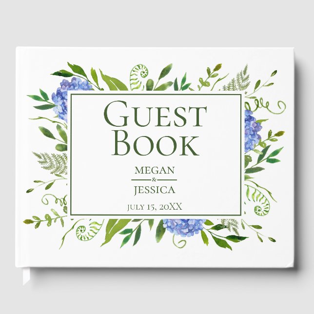 Libro De Visitas BODA floral de Hydrangeas Blue LGBTQ (Anverso)