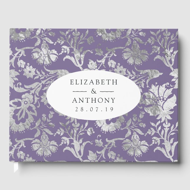 Libro De Visitas Boda floral de lavanda y plata (Anverso)