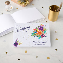 Libro De Visitas Boda floral de mandarina azul
