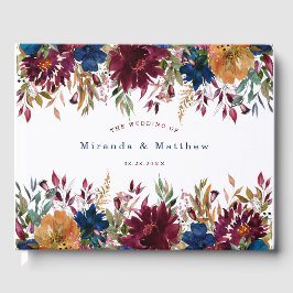 Libro De Visitas Boda floral de Navy Marsala Naranja