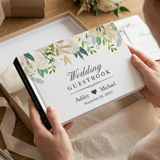 Libro De Visitas Boda floral de oro blanco acuarela (Subido por el creador)