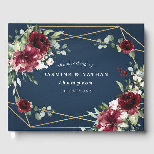 Libro De Visitas Boda floral de oro rosado de Rubor azul de la Mari