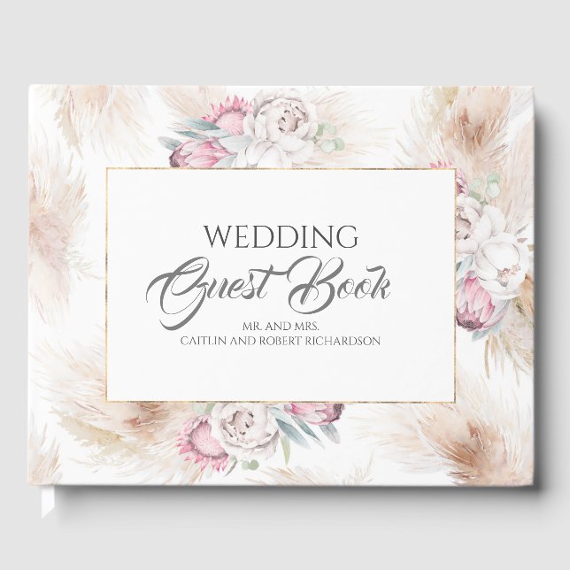 Libro De Visitas Boda floral de Pampas Grass King Protea (Anverso)