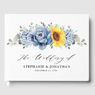 Libro De Visitas Boda floral de pijama azul turquesa de girasol