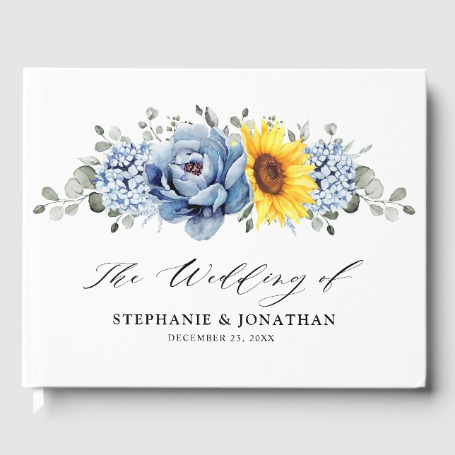 Libro De Visitas Boda floral de pijama azul turquesa de girasol (Anverso)