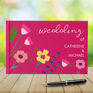 Libro De Visitas Boda floral de primavera rosa Fuchsia brillante en