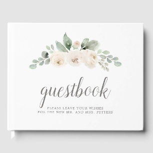 Libro De Visitas Boda Floral de rosa blanca botánica