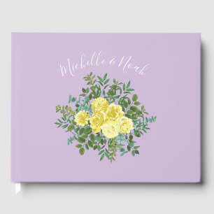 Libro De Visitas Boda floral de rosa púrpura lila y amarillo claro