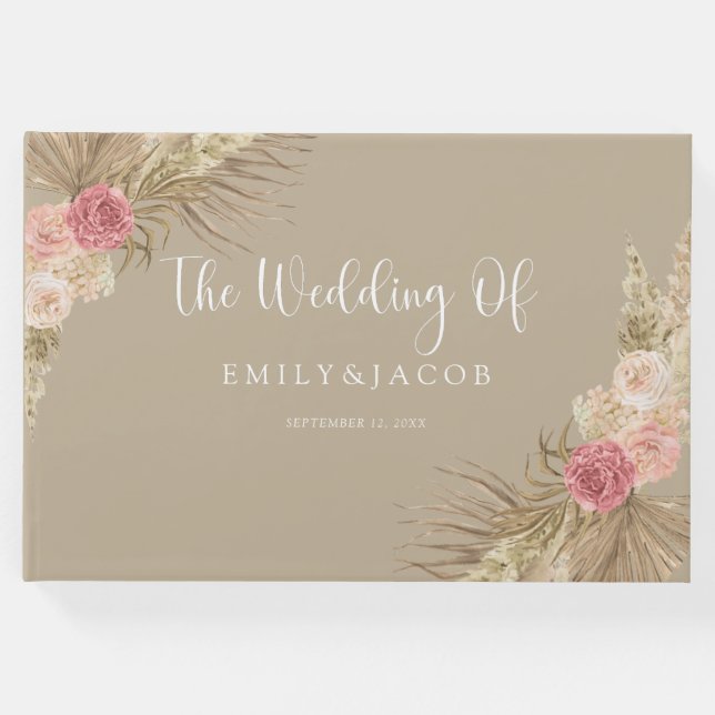 Libro De Visitas Boda Floral de Taupe Boho (Anverso)