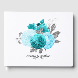 Libro De Visitas Boda floral de turquesa y plata - Verde azulado