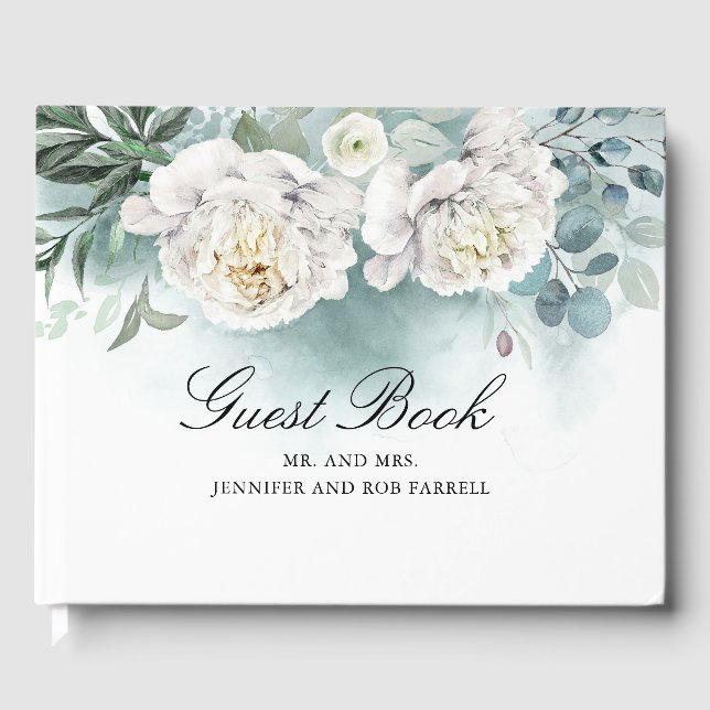 Libro De Visitas Boda Floral de White Peonies (Anverso)
