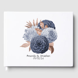 Libro De Visitas Boda Floral Dorada Dusty Blue y Rosa