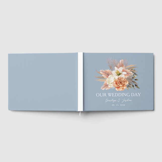 Libro De Visitas Boda Floral Dusty Blue Peach (Lleno)