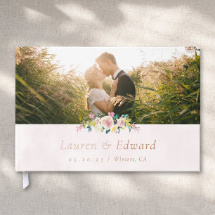 Libro De Visitas Boda floral elegante con acuarela rosa
