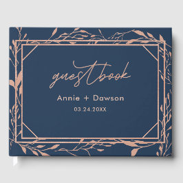 Libro De Visitas Boda floral elegante de navy y rosa oro