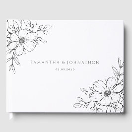 Libro De Visitas Boda floral en blanco y negro