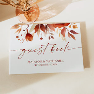 Libro De Visitas Boda Floral Flor de Burgundy Oxidado Marrón