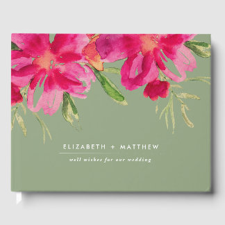 Libro De Visitas Boda floral Fuchsia Green Watercolor